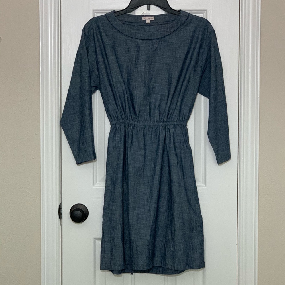 Gap denim mini dress 3/4 sleeve drawstring waist